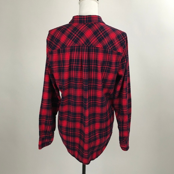 J. Crew Red Navy Plaid Boy fIt Shirt - Picture 5 of 6